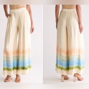 Cream Wide-Leg Pants with Multicolor Ombré Design